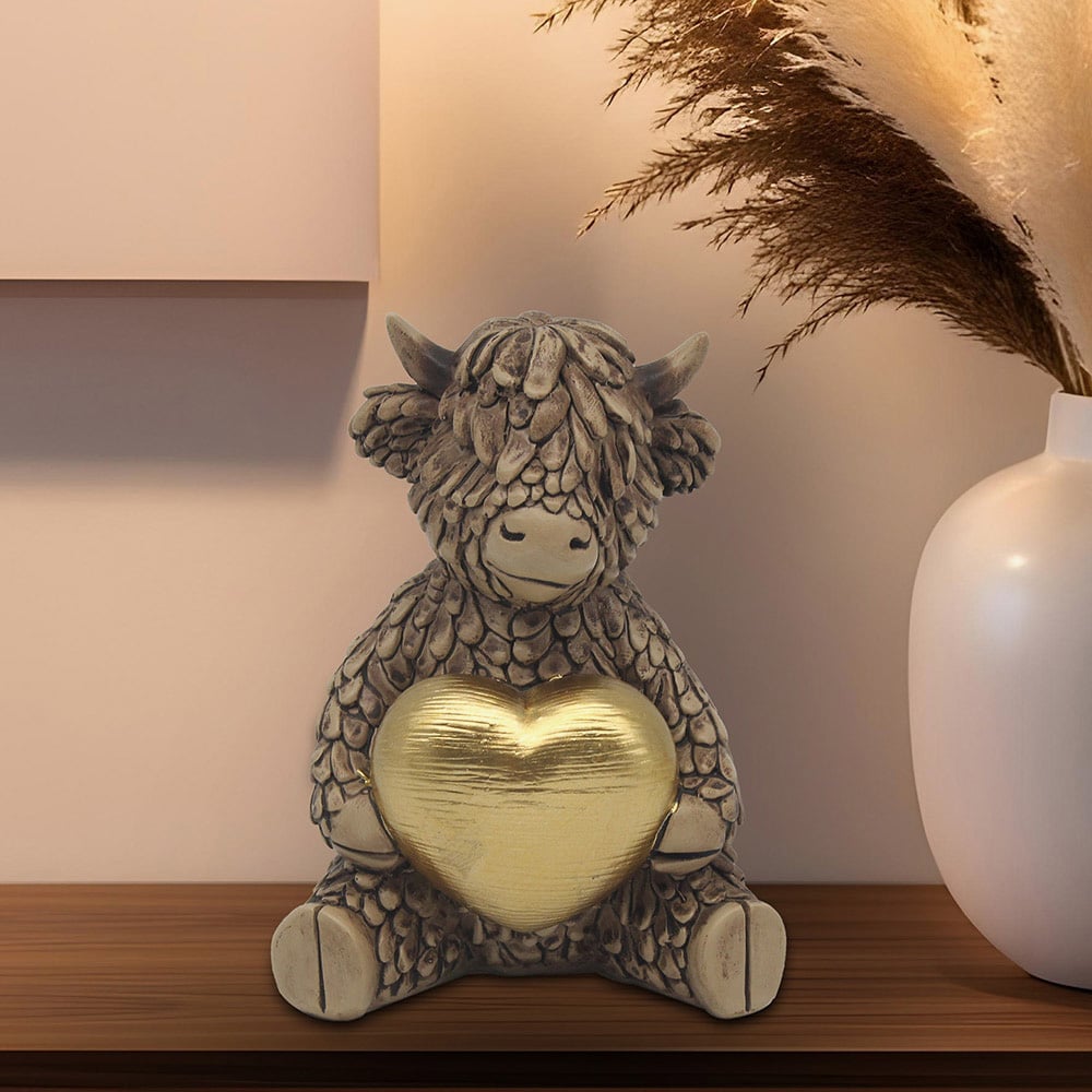 Hughie Highland Cow Gold Heart Ornament LP75339A