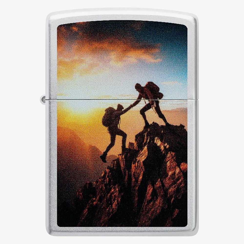 Zippo Mountain Climbers Design Satin Chrome Lighter 46657