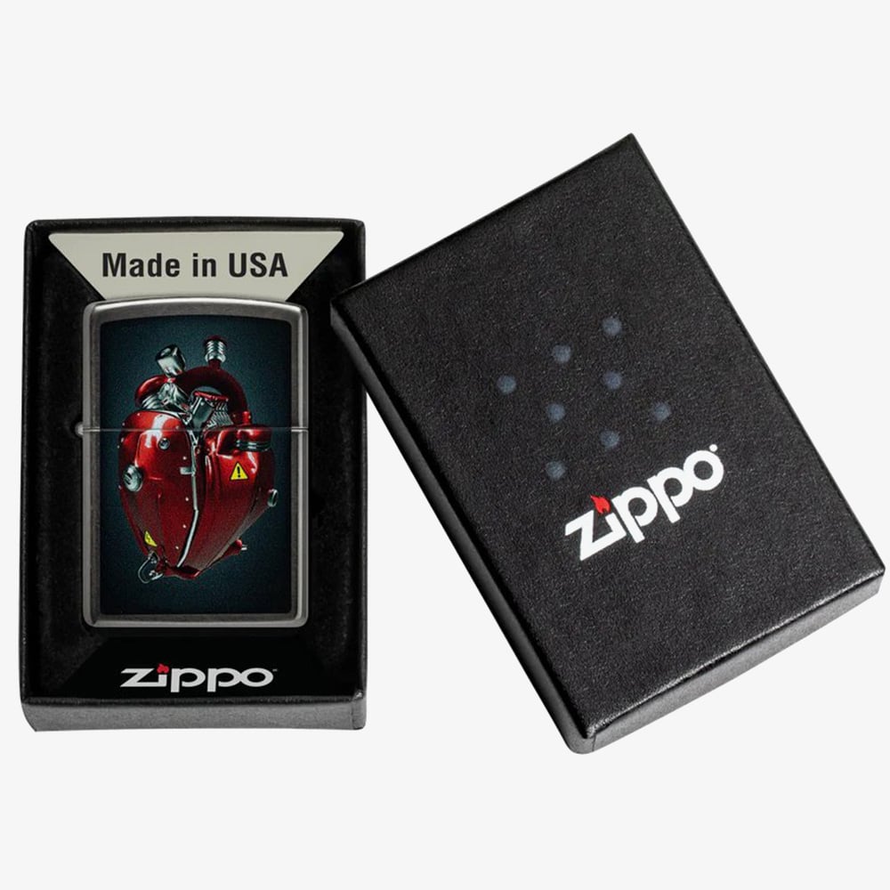 Zippo Grey Heart Engine Design Lighter 46656