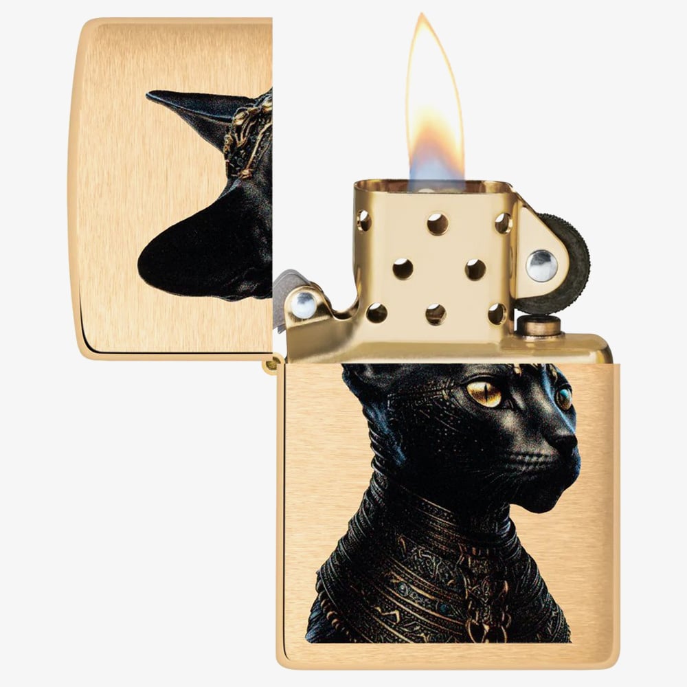 Zippo Brushed Brass Egyptian Cat Design Lighter 46616