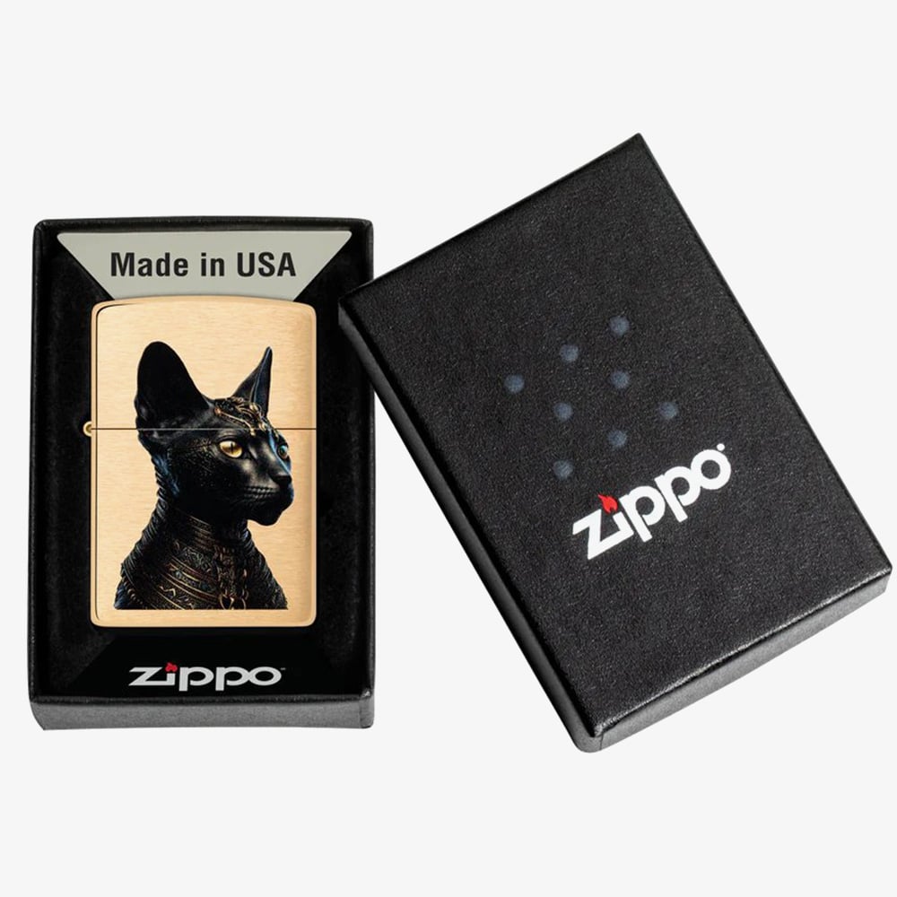 Zippo Brushed Brass Egyptian Cat Design Lighter 46616