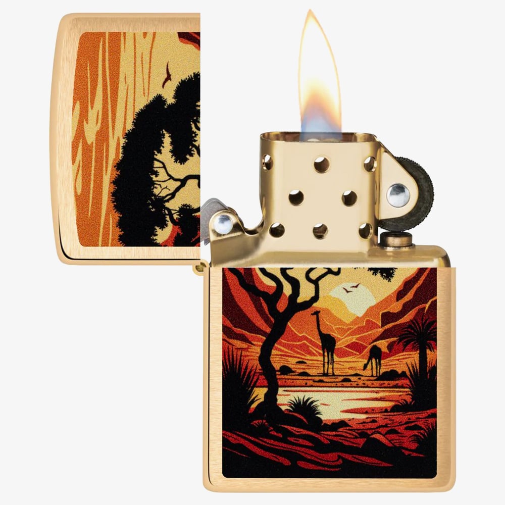 Zippo Brushed Brass Giraffe Design Lighter 46658