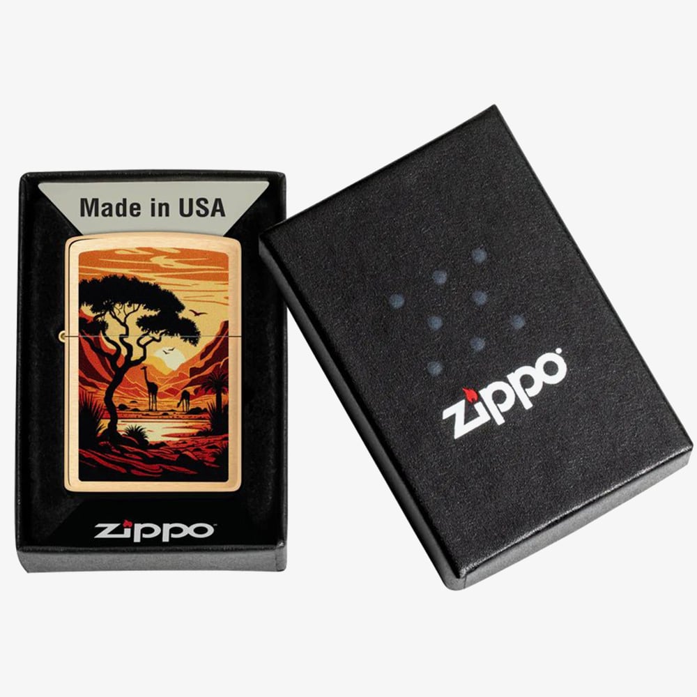 Zippo Brushed Brass Giraffe Design Lighter 46658