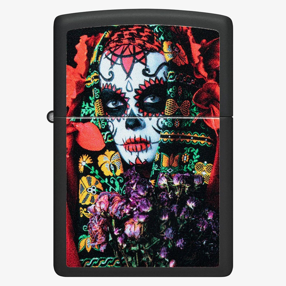 Zippo Matte Black Sugar Skull Lighter 48652