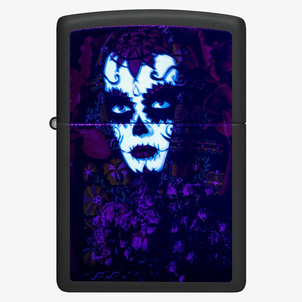 Zippo Matte Black Sugar Skull Lighter 48652