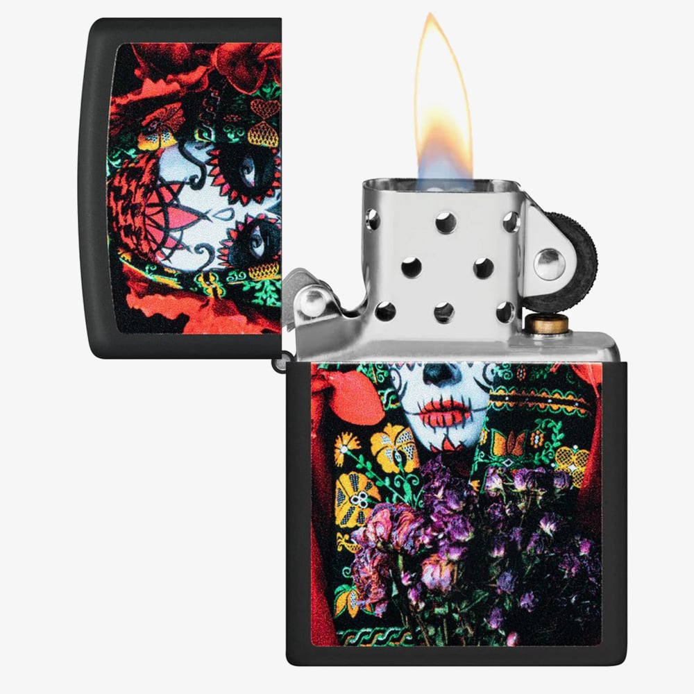 Zippo Matte Black Sugar Skull Lighter 48652
