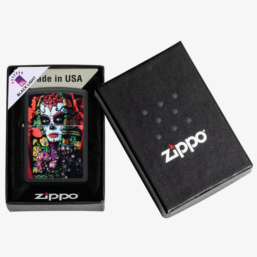 Zippo Matte Black Sugar Skull Lighter 48652