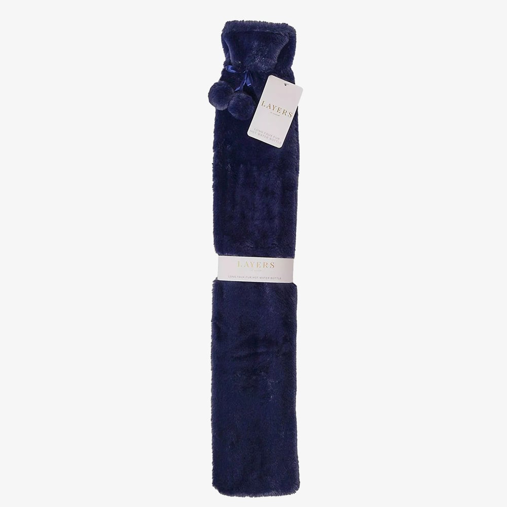 Sophia Faux Fur Navy 1.7L Long Hot Water Bottle SP3666