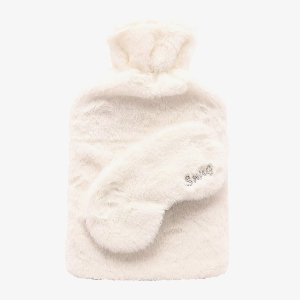 Sophia Faux Fur White 1.7L Hot Water Bottle &amp; Eye Mask SP3667