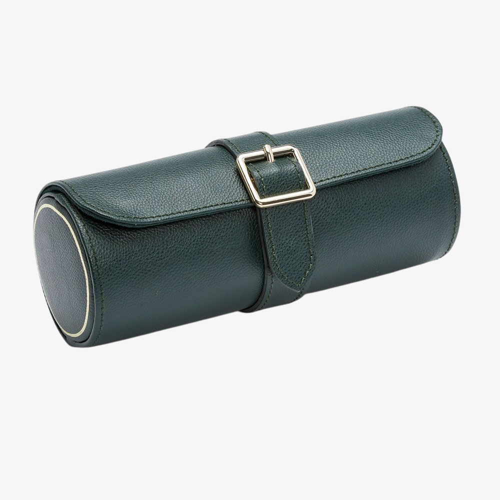 WOLF Racing Green Leather Triple Watch Roll 792941