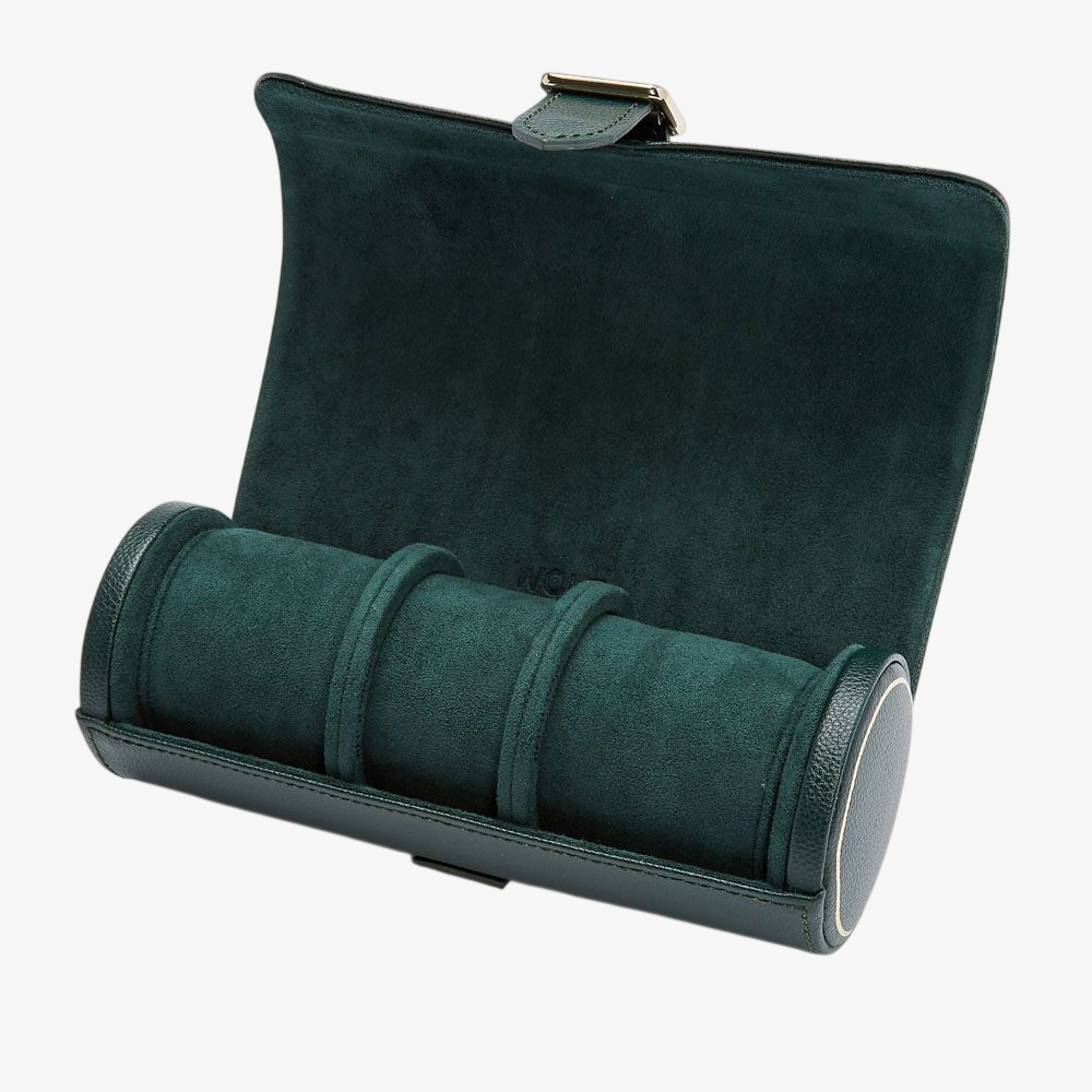 WOLF Racing Green Leather Triple Watch Roll 792941