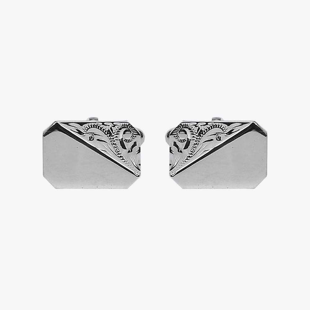 Sterling Silver Engraved Cut Corner Rectangular Engraveable Cufflinks 70-6012