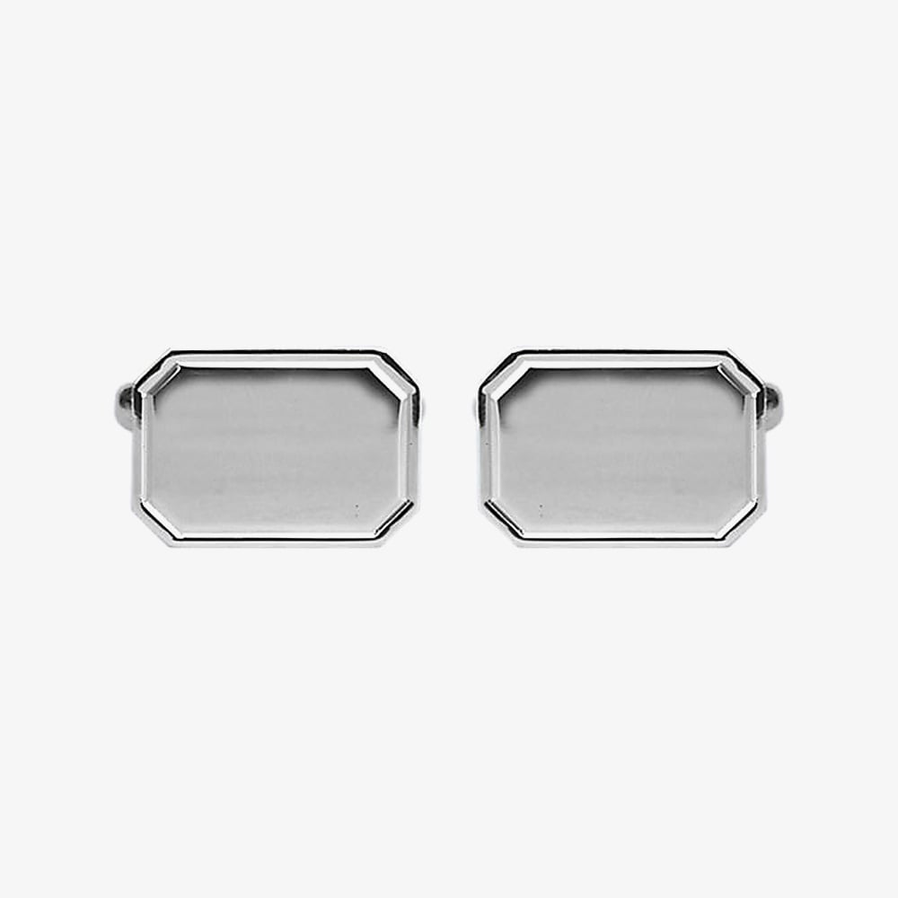 Sterling Silver Cut Corner &amp; Lined Edge Rectangular Engraveable Cufflinks 70-7019