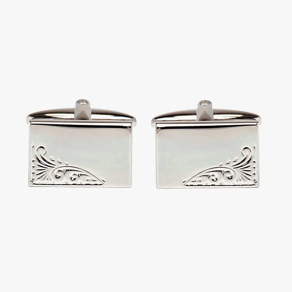 Rectangular Engraved Leaf Design Engraveable Cufflinks 90-9008