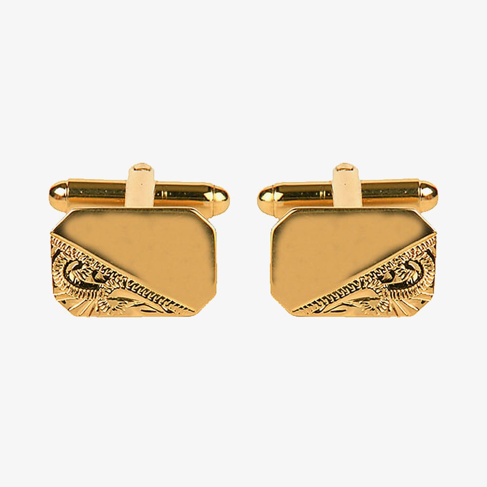 Gold Plated Engraved Cut Corner Rectangular Engraveable Cufflinks 90-3000