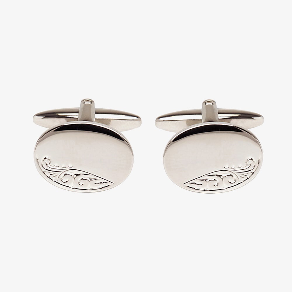 Oval Engraved Leaf Design Engraveable Cufflinks 90-9009