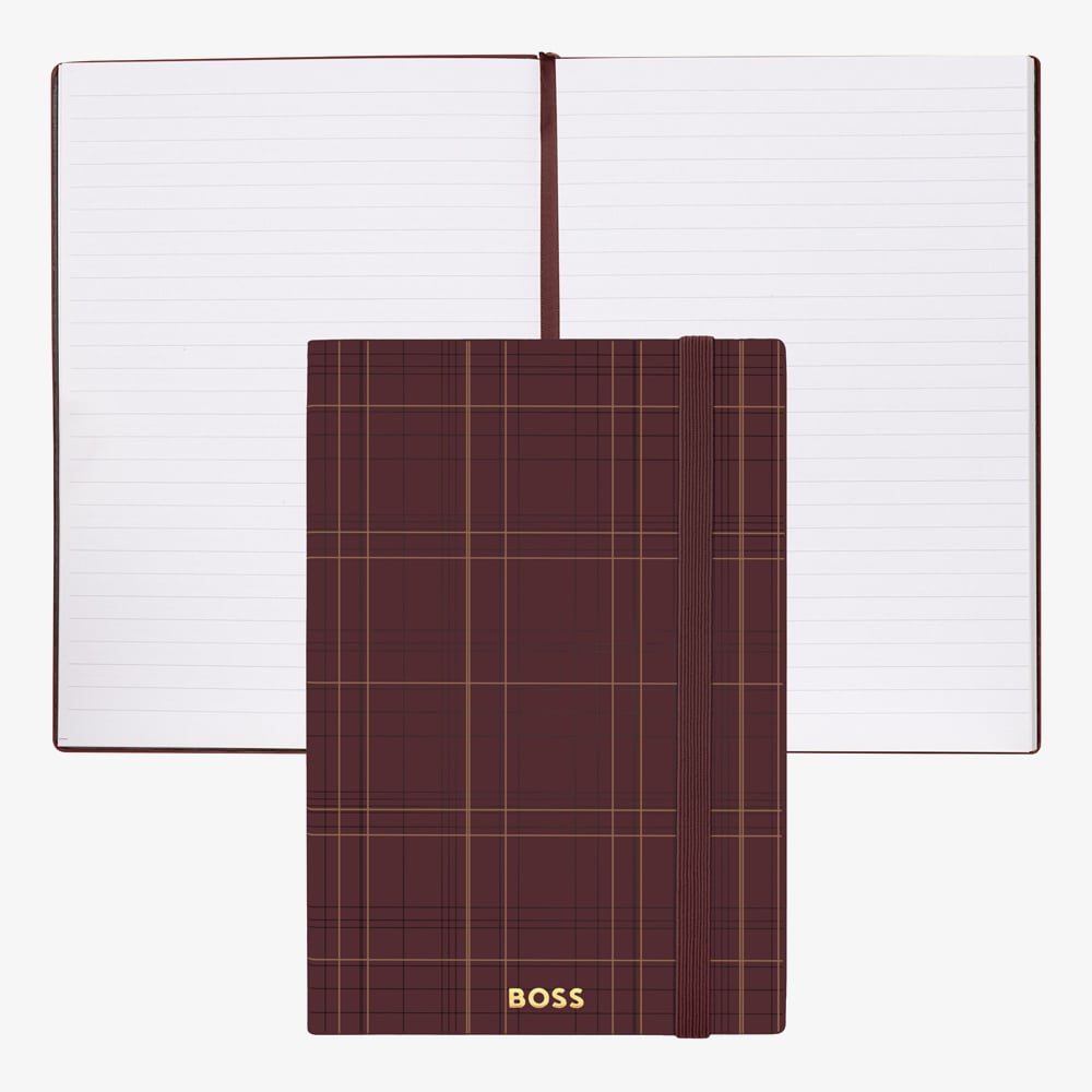 BOSS Checkered Burgundy Lined A5 Notebook HNH624RL