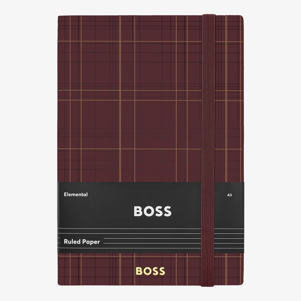 BOSS Checkered Burgundy Lined A5 Notebook HNH624RL
