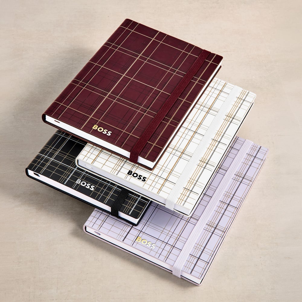 BOSS Checkered Burgundy Lined A5 Notebook HNH624RL