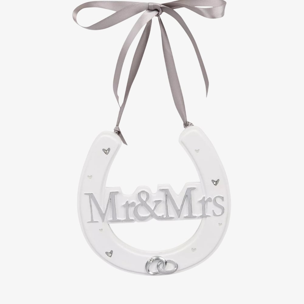 White Plastic Mr &amp; Mrs Wedding Horseshoe WG726W