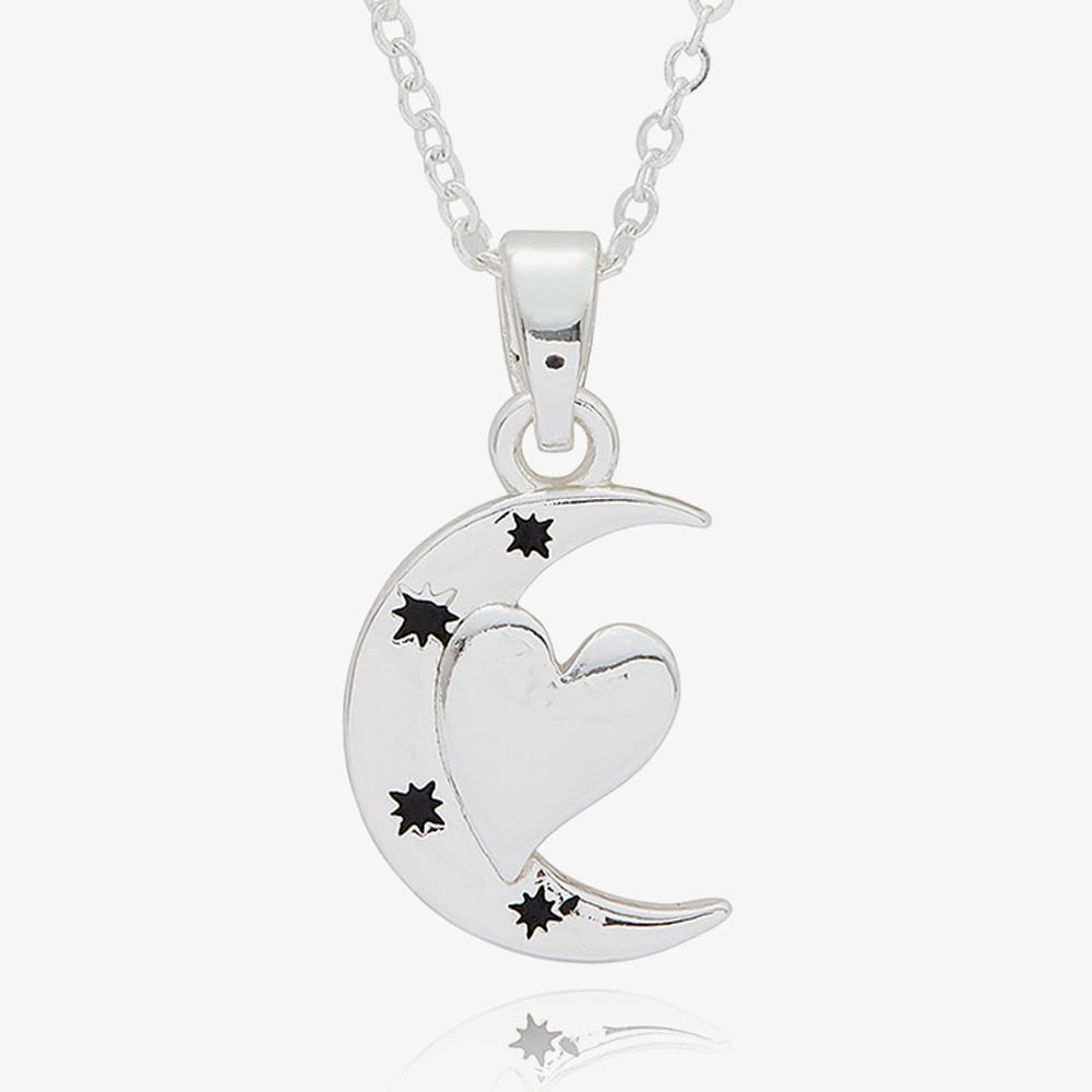 Silver Plated 'Moon & Back' Moon & Heart Pendant Necklace 364325