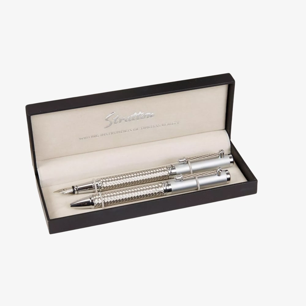 Stratton Silver Rollerball &amp; Fountain Pen Set ST1003
