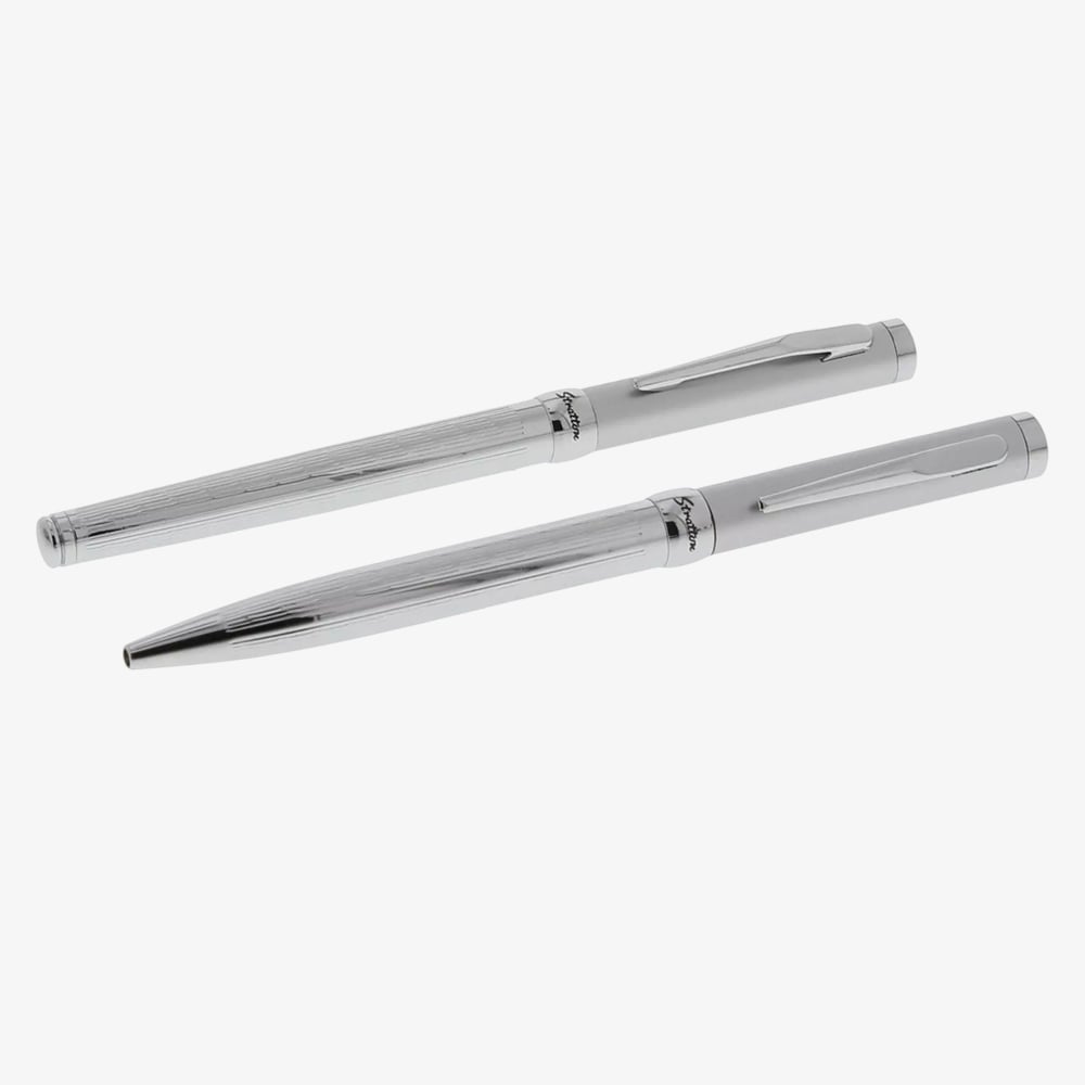 Stratton Two-Tone Silver Rollerball &amp; Fountain Pen Set ST1006