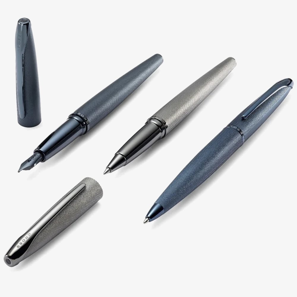 Cross ATX Sandblasted Dark Blue Stainless Steel Medium Nib Fountain Pen AT886-45MJ