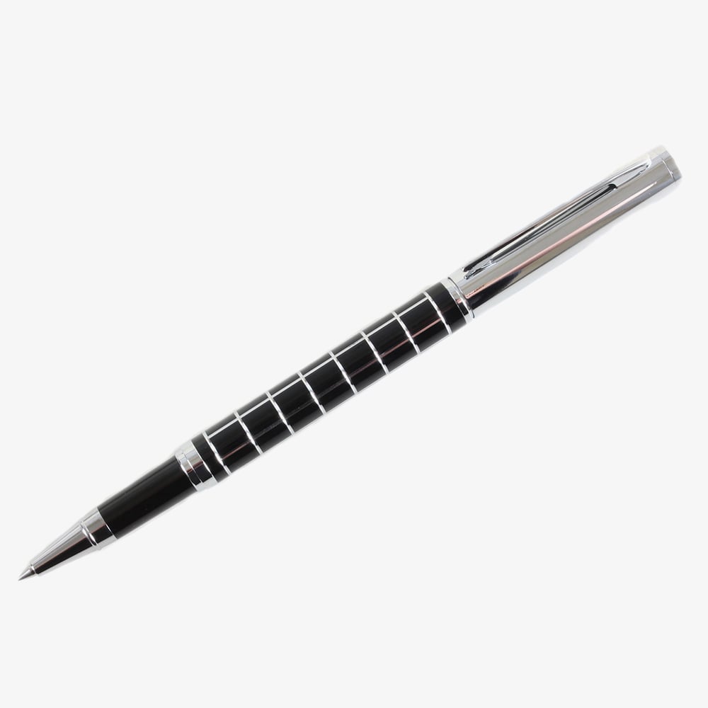 Black &amp; Chrome Checkerboard Roller Ball Pen P-06