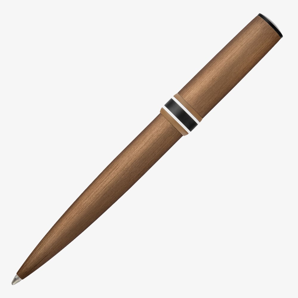 BOSS Arche Brushed Ring Camel Ballpoint Pen HSR6964X