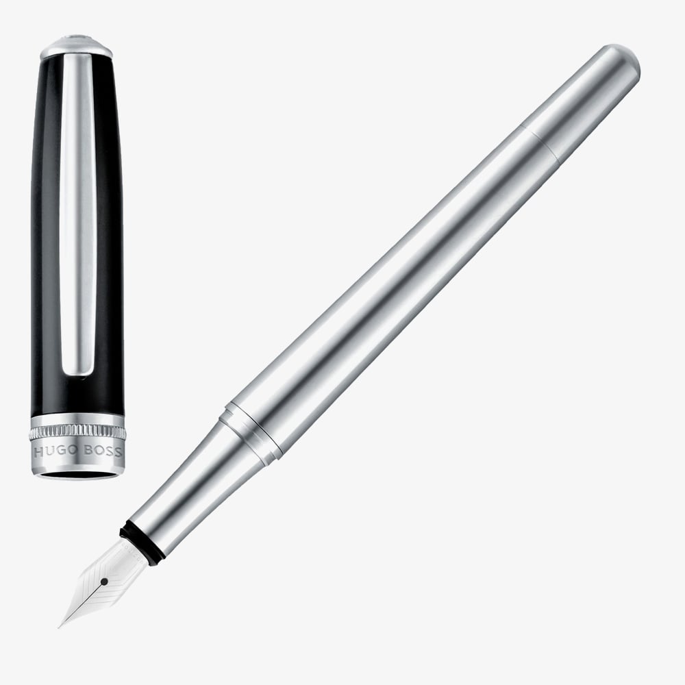 BOSS Essential Classic Black &amp; Chrome Fountain Pen HSN6872A