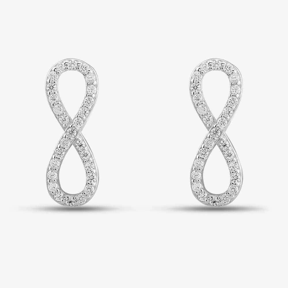 Sterling Silver Cubic Zirconia Pave Infinity Earrings 