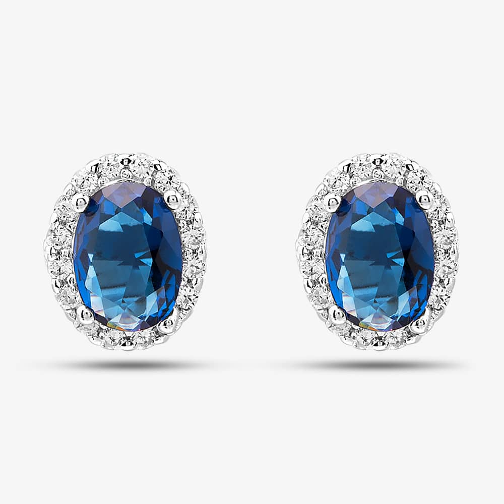 Silver Oval Blue Crystal Earrings E611267
