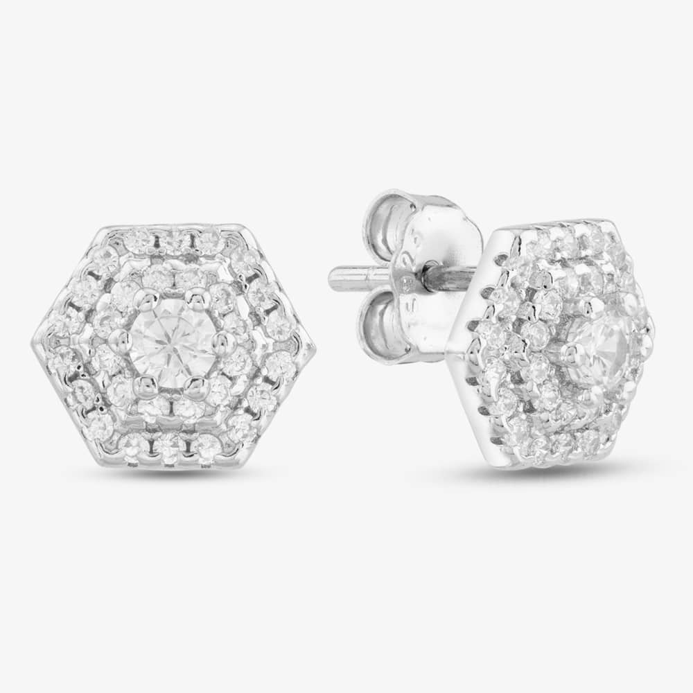 Click to view product details and reviews for Silver Cubic Zirconia Hexagon Stud Earrings E614585.