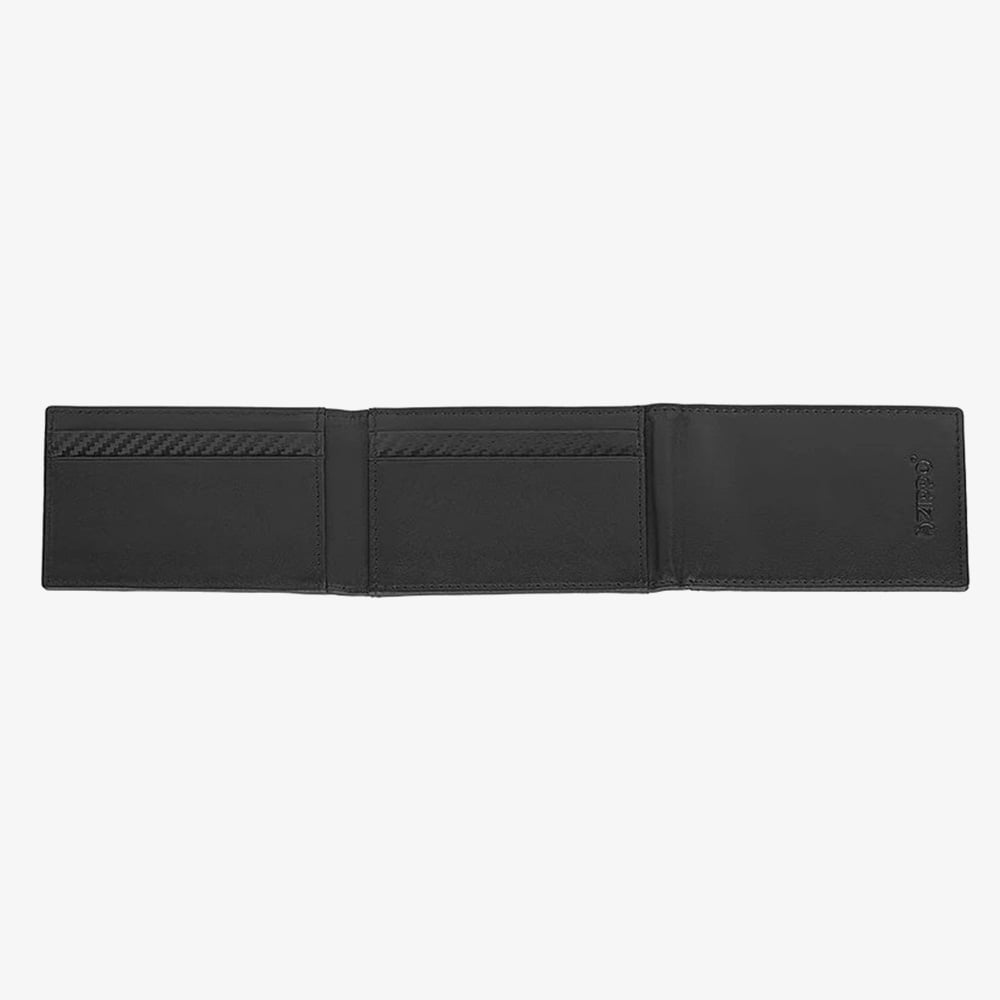Zippo Carbon Fibre Pattern Fold Out Black Card Holder Wallet 2007998