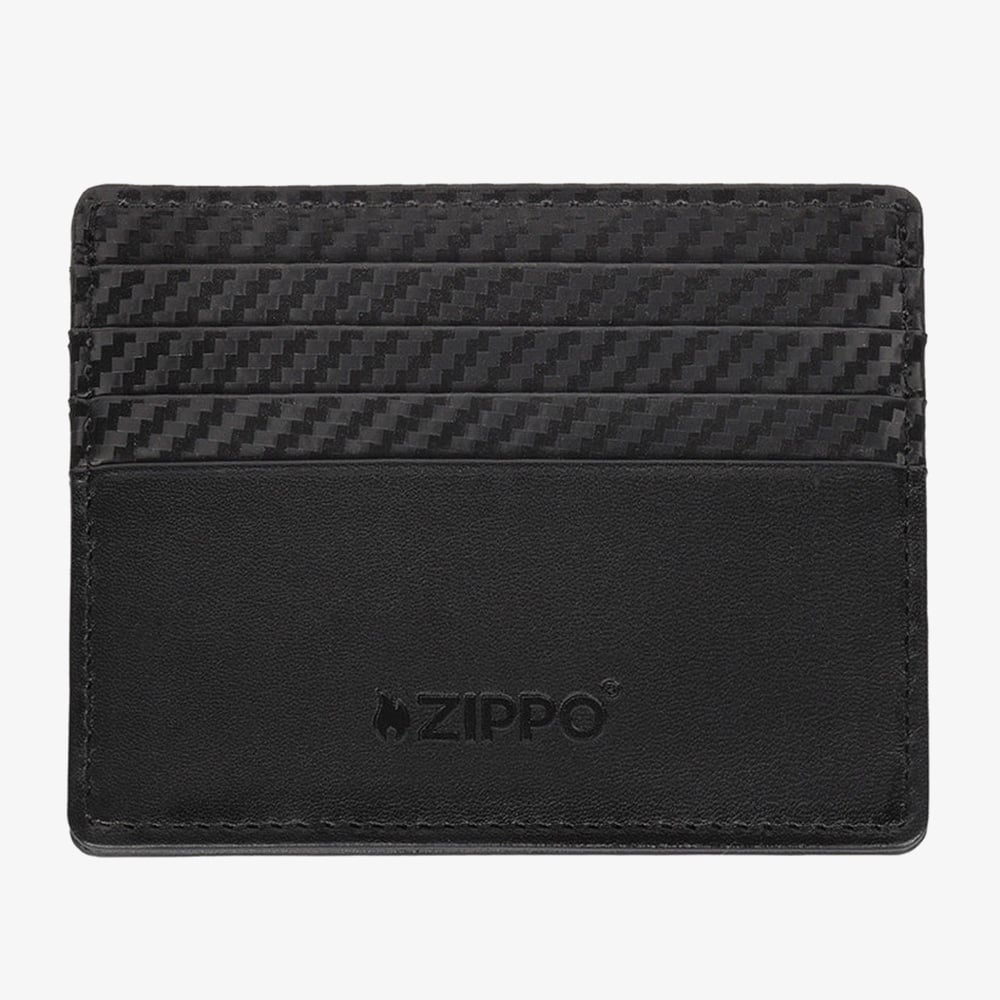 Zippo Carbon Fibre Pattern Black Leather Card Holder Wallet 2008001