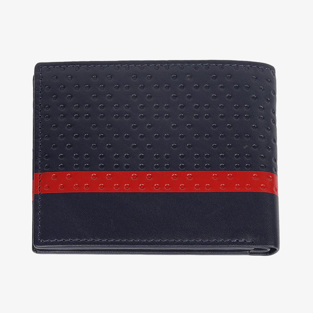 Zippo Navy Blue Red Stripe Leather Wallet 2008014