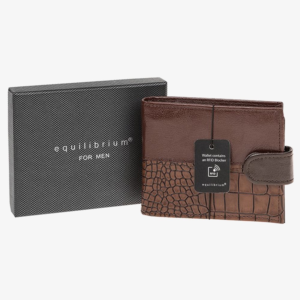 Equilibrium Mens Brown Crocodile Leather Wallet 289921