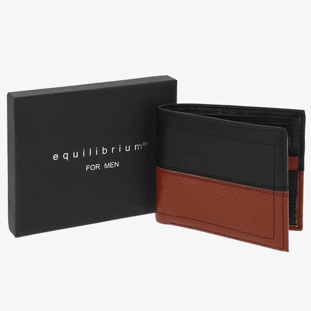 Equilibrium Mens Two Tone Black and Tan Leather RFID Wallet 359835