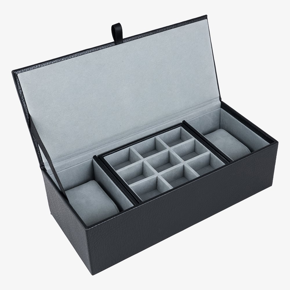 Black Leatherette Cufflink & Watch Box AC-0008