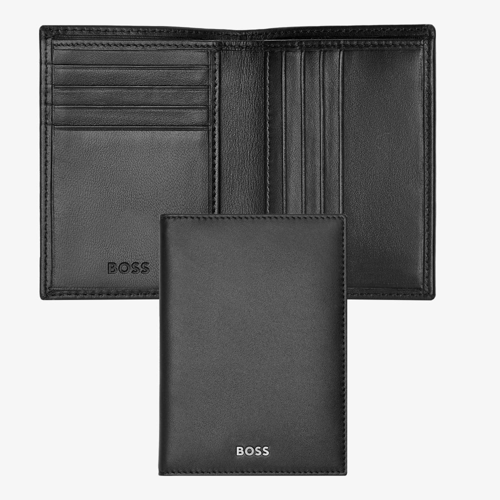 BOSS Classic Smooth Black Folding Card Holder Wallet HLE403A
