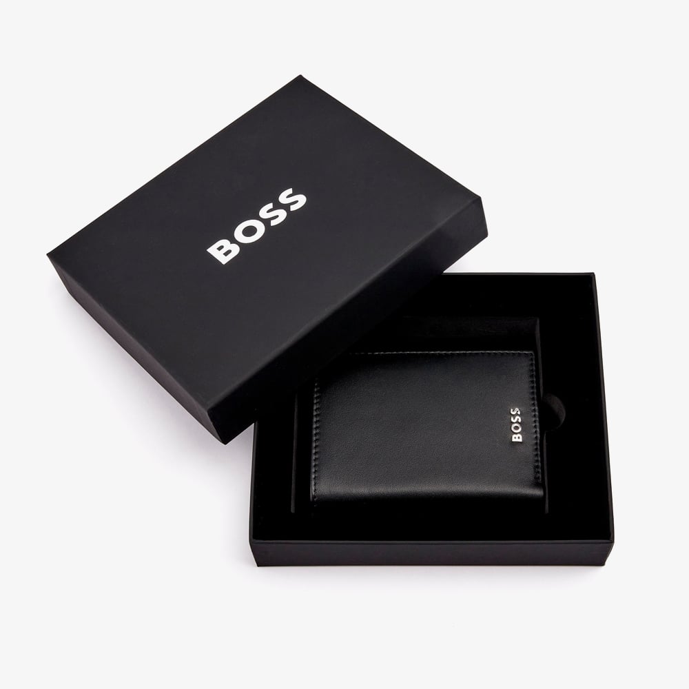 BOSS Classic Smooth Black Folding Card Holder Wallet HLE403A