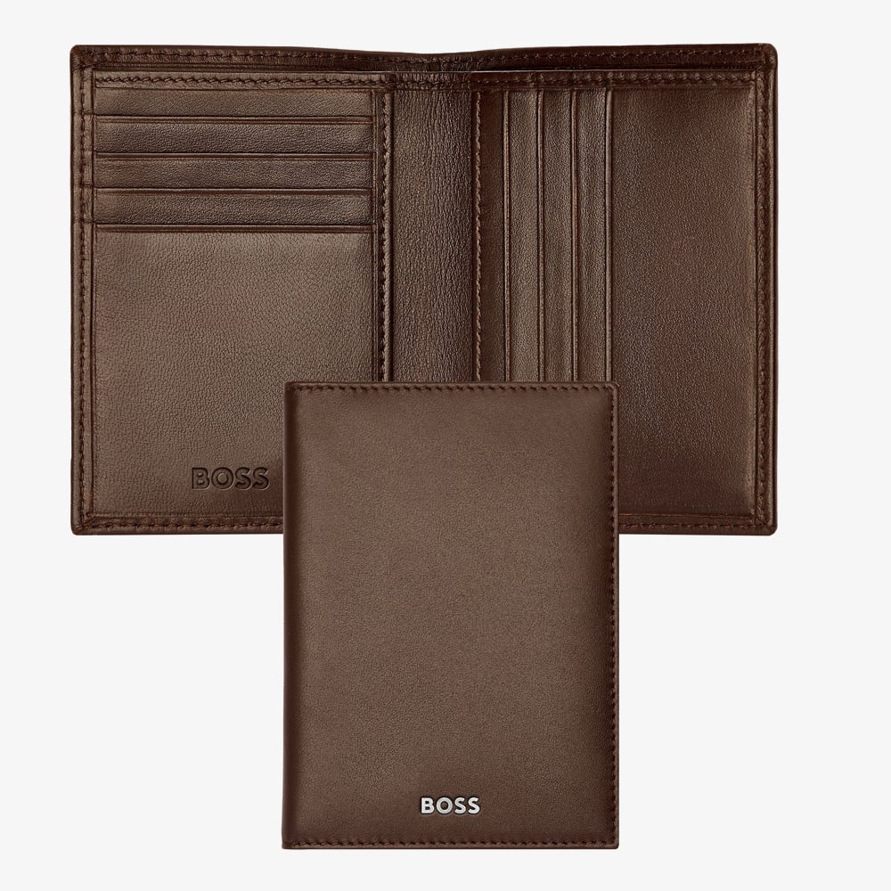 BOSS Classic Smooth Brown Folding Card Holder Wallet HLE403Y