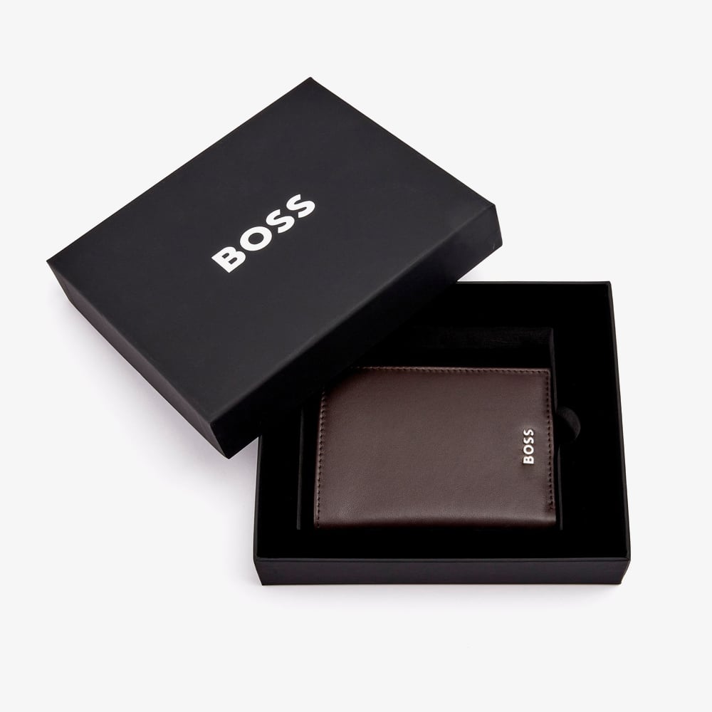 BOSS Classic Smooth Brown Folding Card Holder Wallet HLE403Y