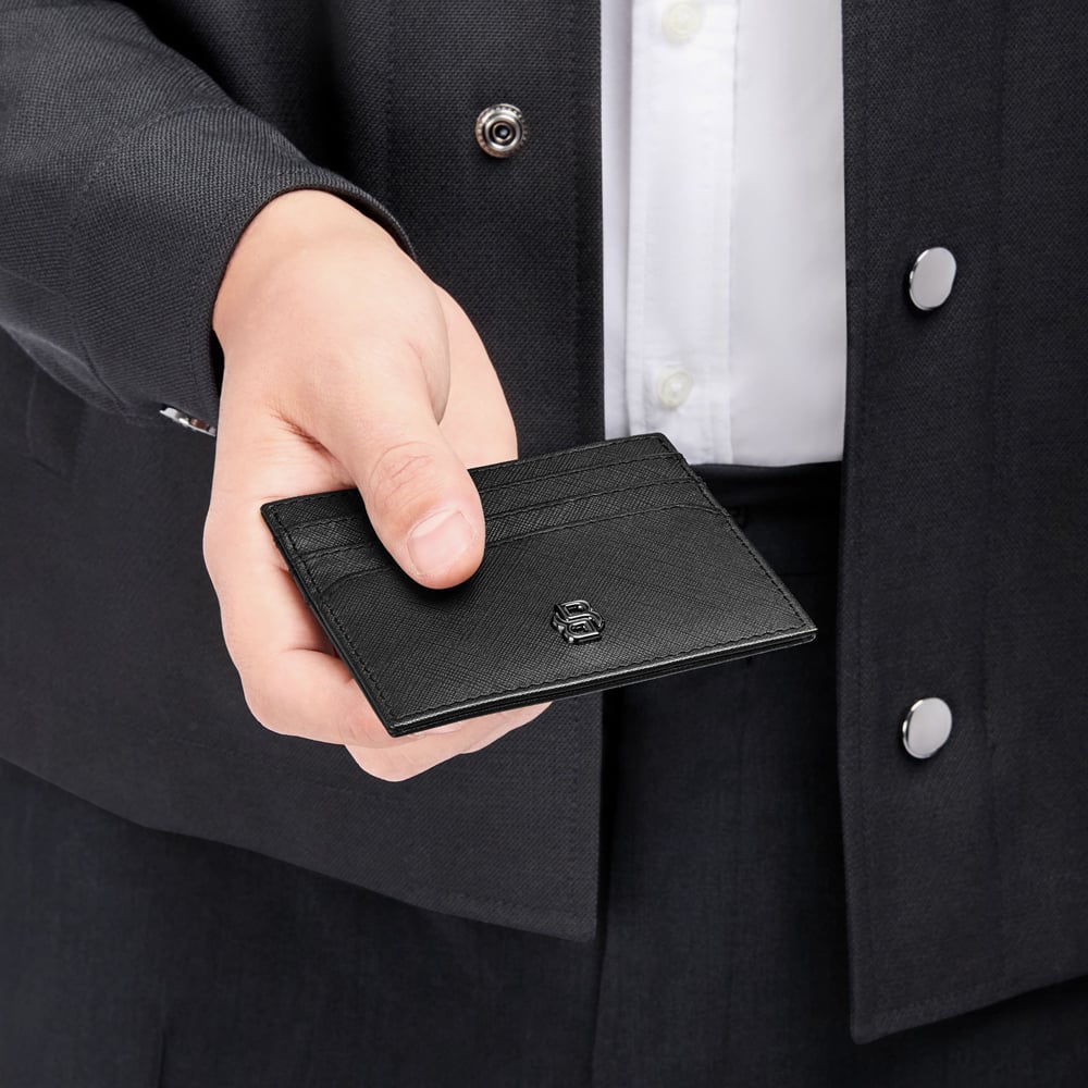 BOSS Double B Saffiano Black Card Holder Wallet HLC526A