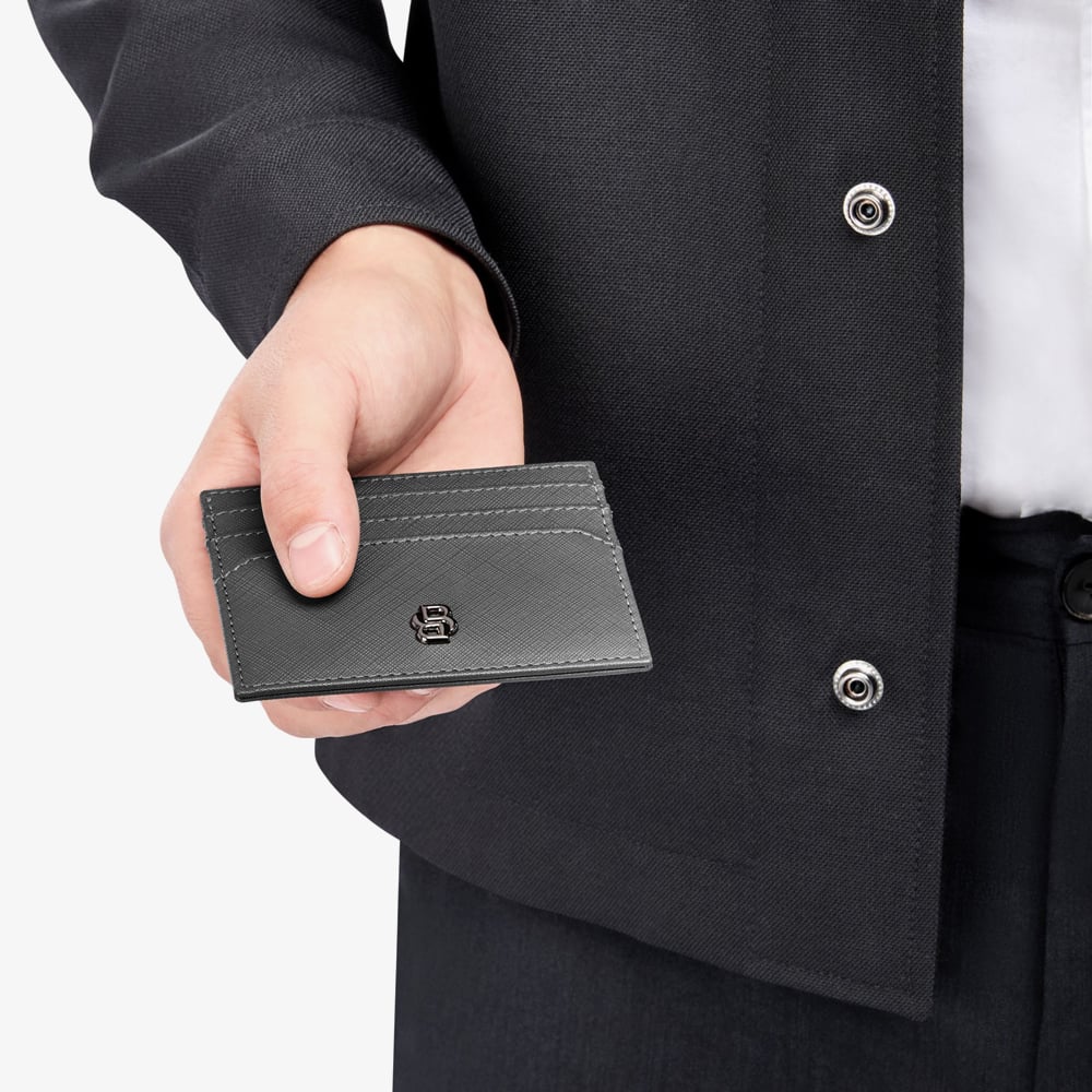 BOSS Double B Saffiano Grey Card Holder Wallet HLC526H