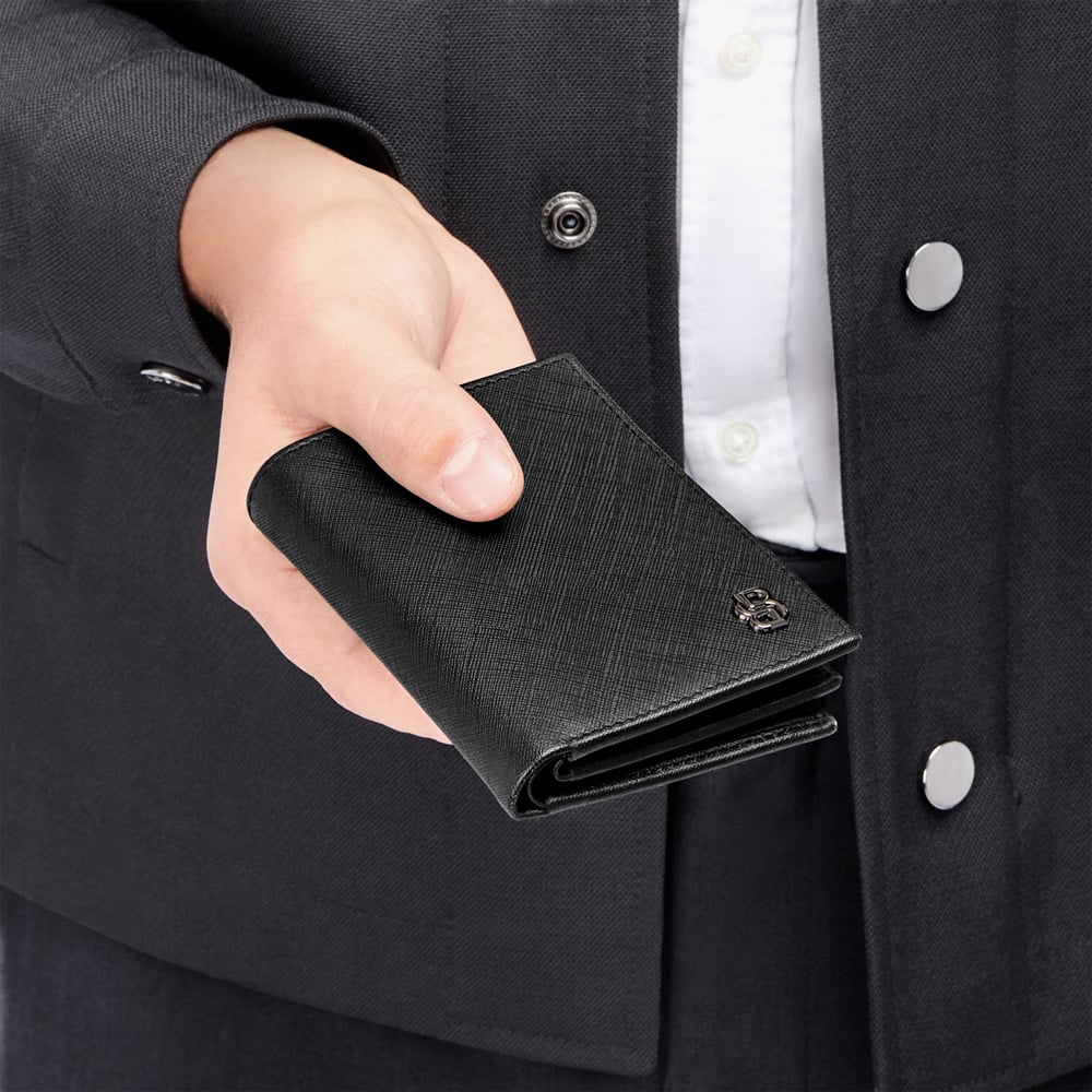 BOSS Double B Saffiano Black Card Holder With Flap HLF526A