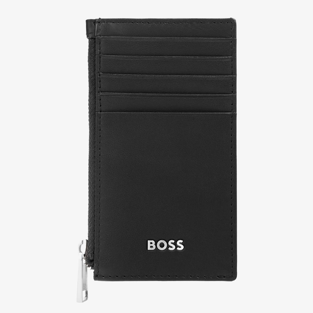 BOSS Classic Smooth Black Zip Card Holder Wallet HLK503A