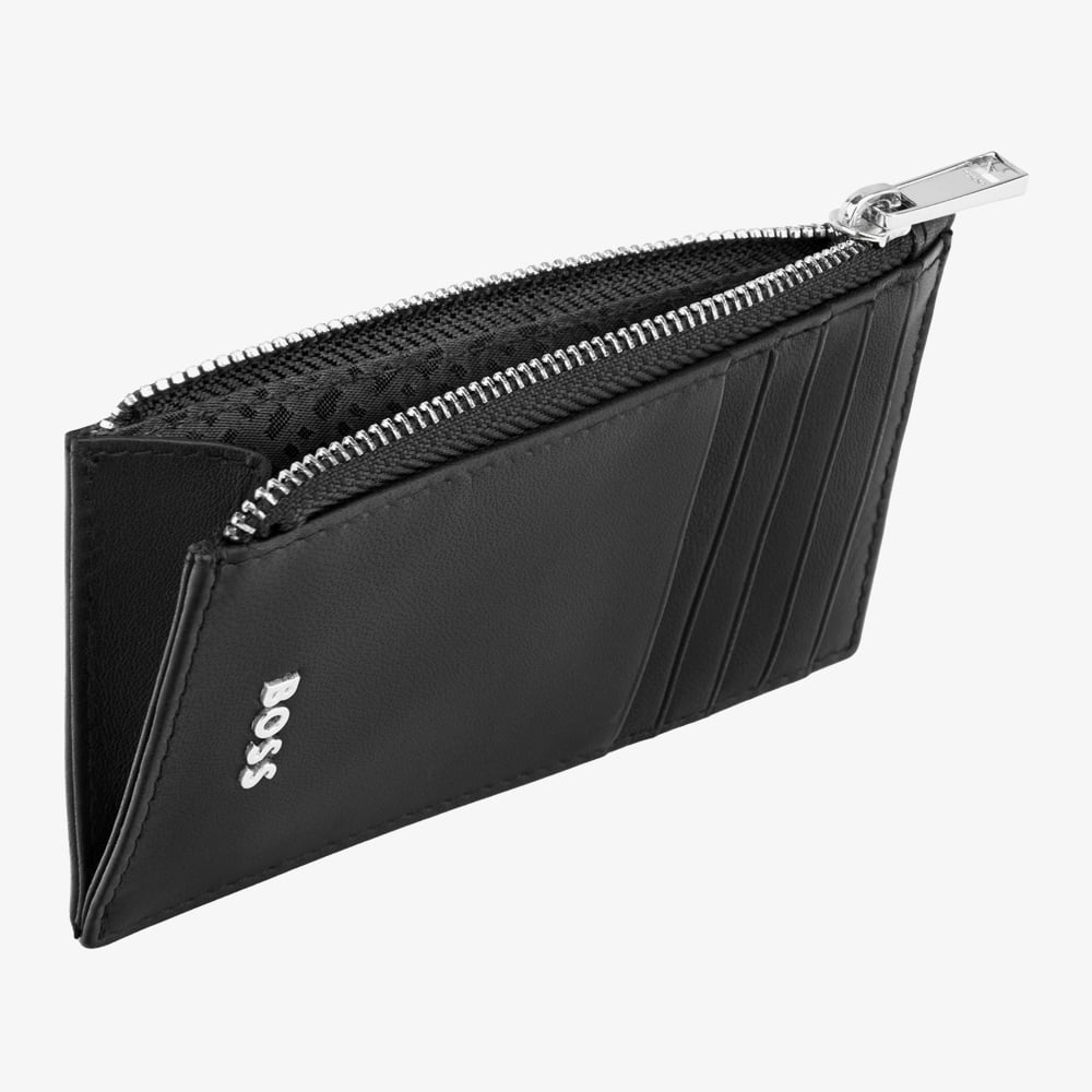 BOSS Classic Smooth Black Zip Card Holder Wallet HLK503A