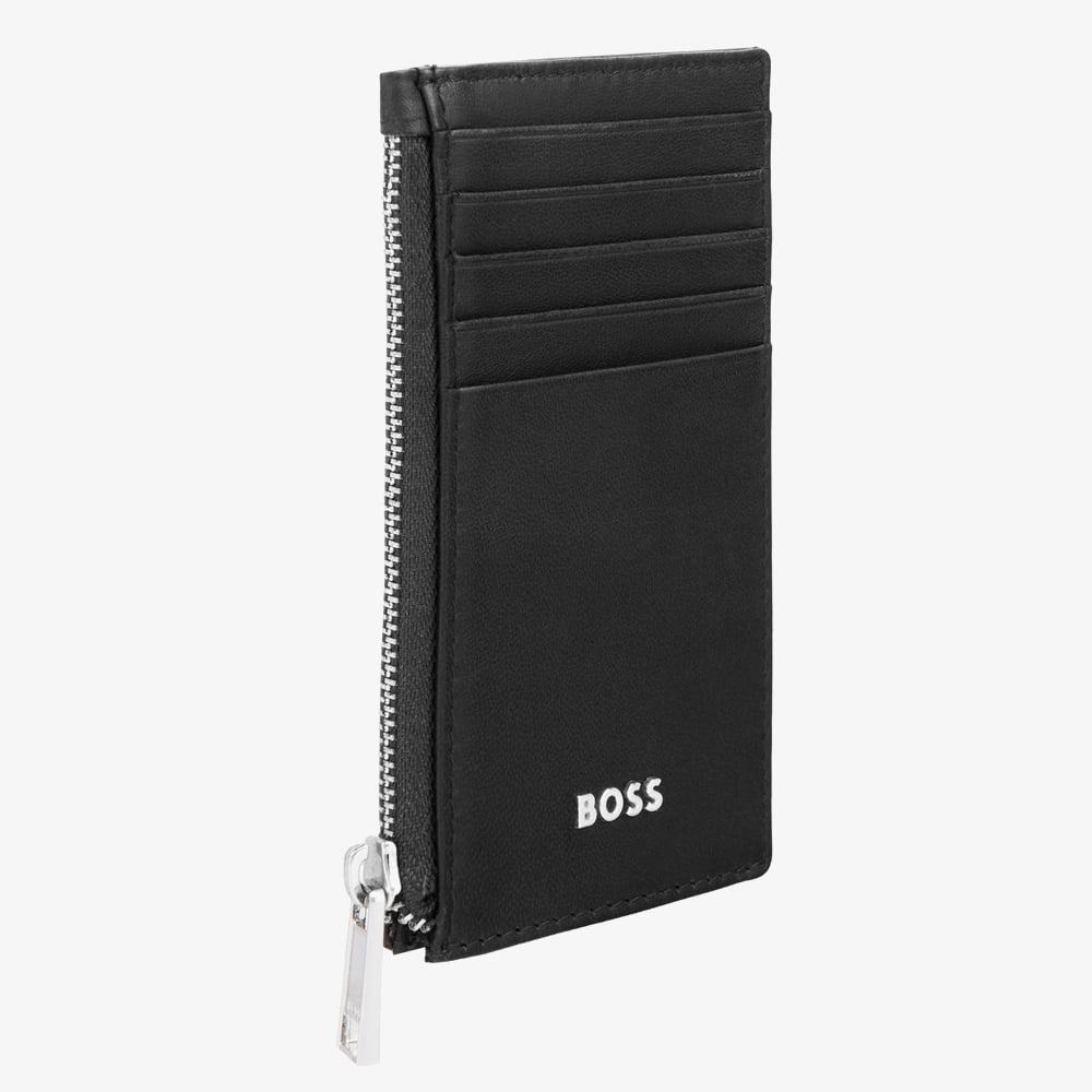 BOSS Classic Smooth Black Zip Card Holder Wallet HLK503A